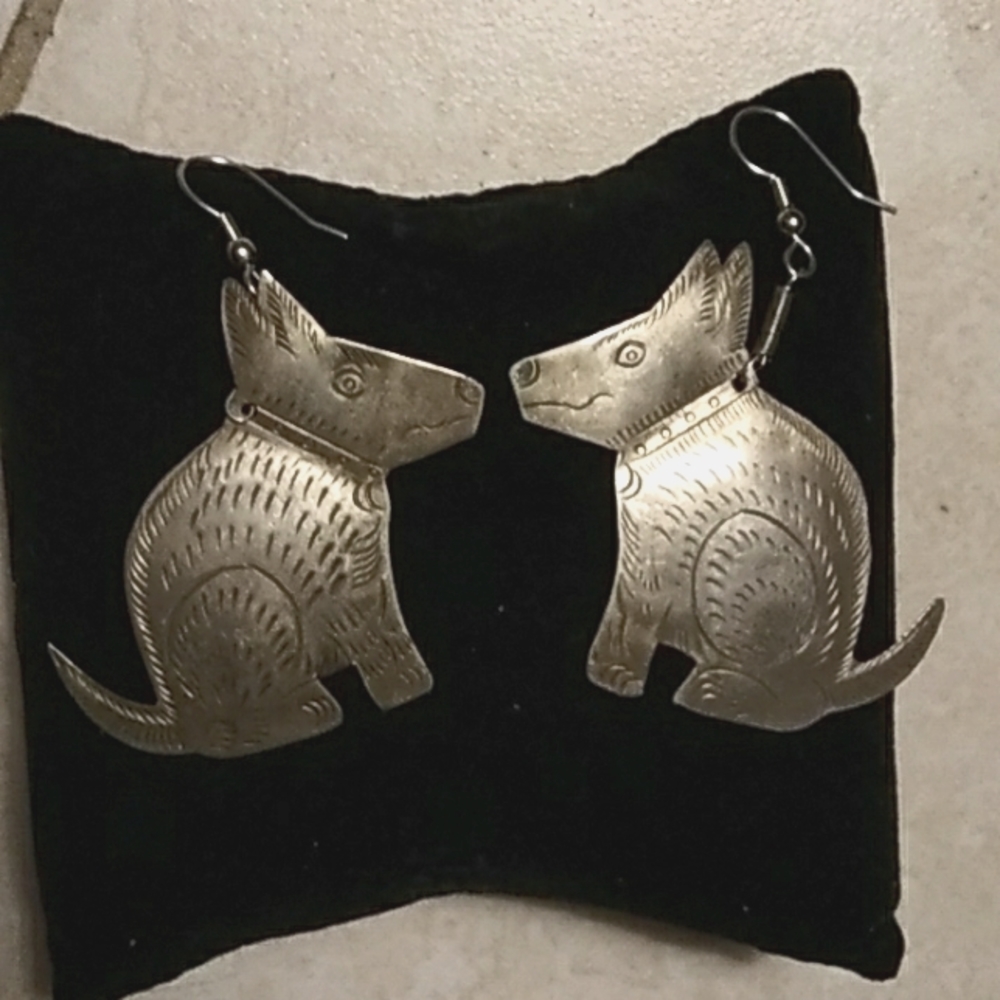 Dangle silver dog earrings